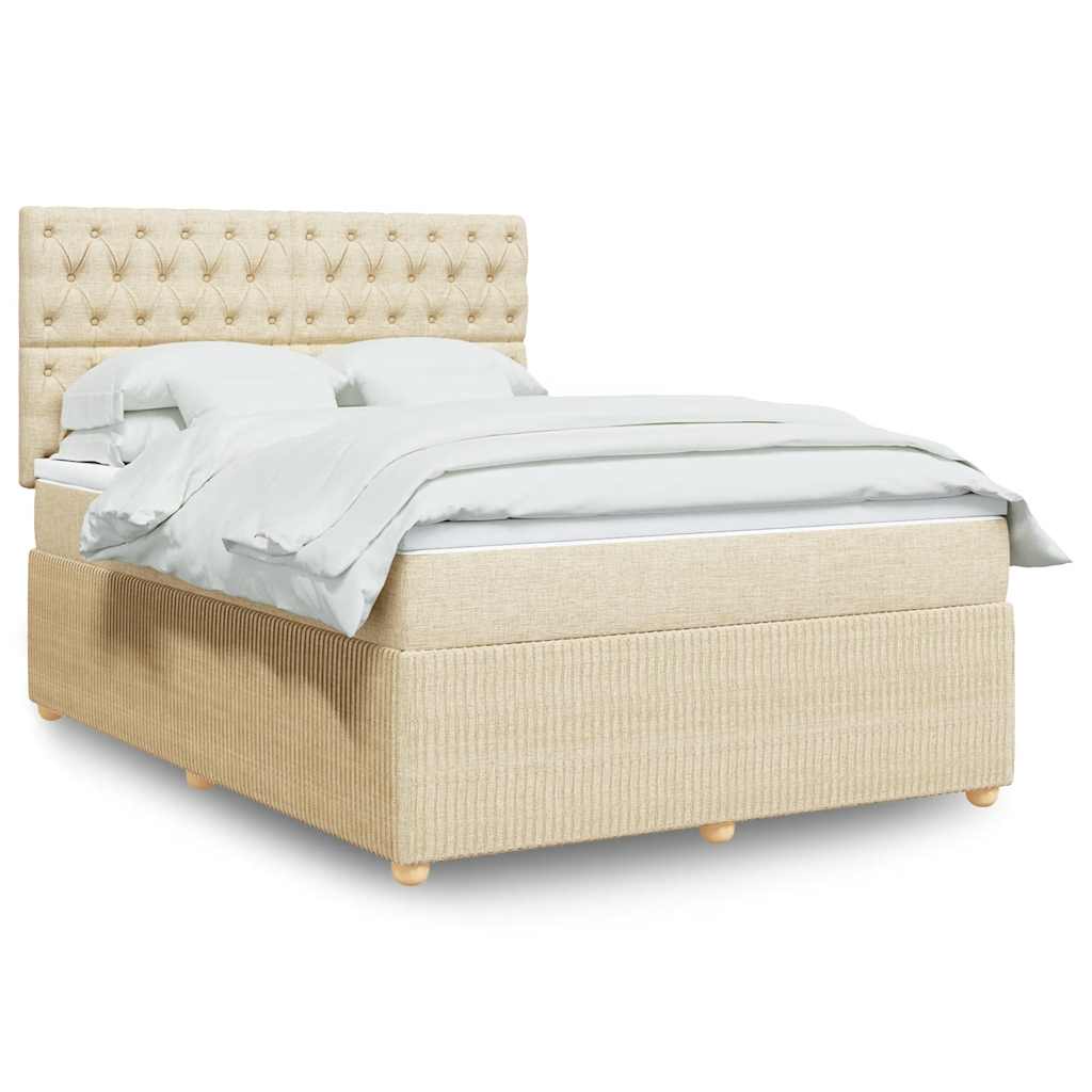vidaXL Κρεβάτι Boxspring με Στρώμα Κρεμ 140x200 εκ. Υφασμάτινο