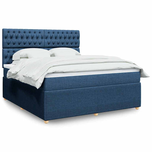 vidaXL Κρεβάτι Boxspring με Στρώμα Μπλε 180x200 εκ. Υφασμάτινο