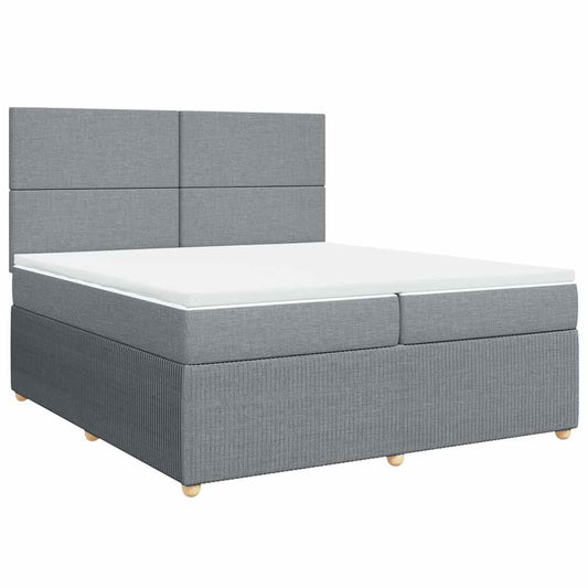 vidaXL Κρεβάτι Boxspring με Στρώμα Ανοιχτό Γκρι 200x200 εκ. Υφασμάτινο