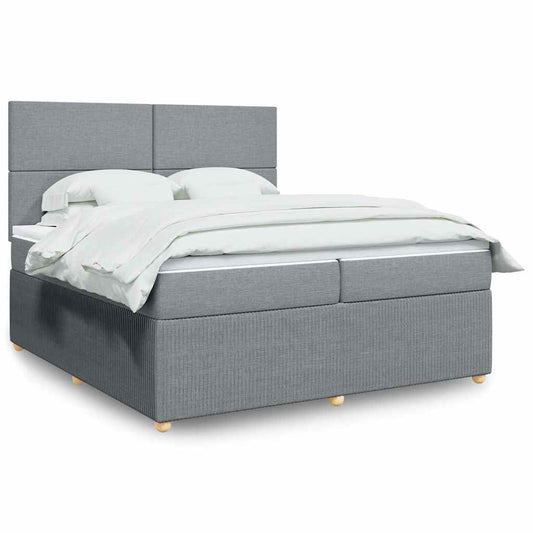vidaXL Κρεβάτι Boxspring με Στρώμα Ανοιχτό Γκρι 200x200 εκ. Υφασμάτινο