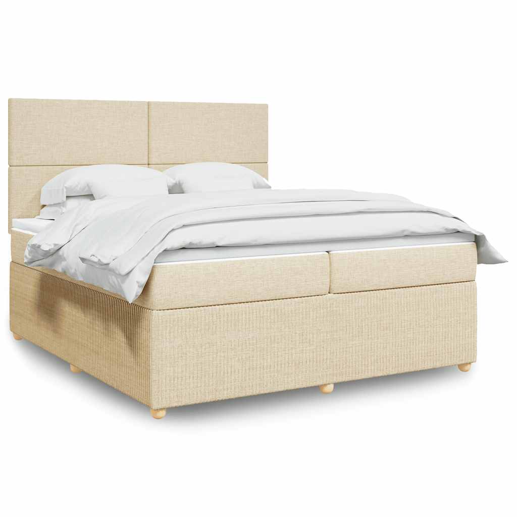 vidaXL Κρεβάτι Boxspring με Στρώμα Κρεμ 200x200 εκ. Υφασμάτινο