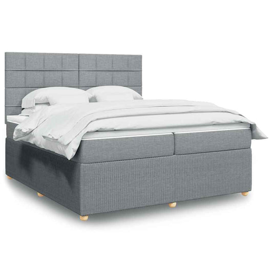 vidaXL Κρεβάτι Boxspring με Στρώμα Ανοιχτό Γκρι 200x200 εκ. Υφασμάτινο