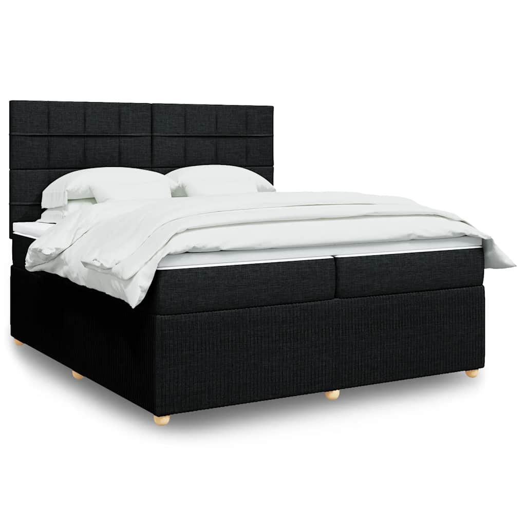 vidaXL Κρεβάτι Boxspring με Στρώμα Μαύρο 200x200 εκ. Υφασμάτινο