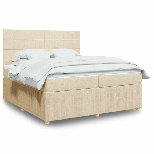 vidaXL Κρεβάτι Boxspring με Στρώμα Κρεμ 200x200 εκ. Υφασμάτινο
