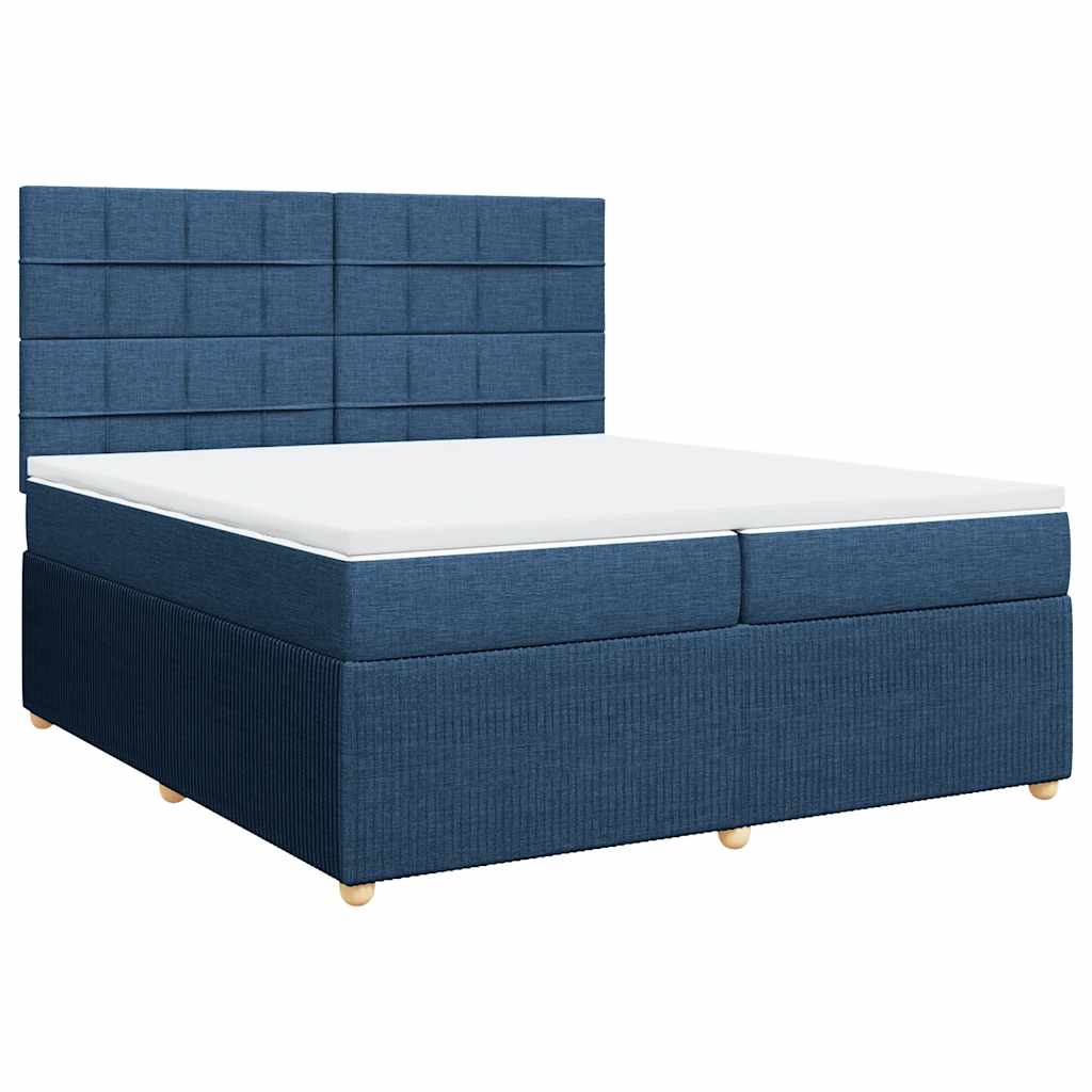 vidaXL Κρεβάτι Boxspring με Στρώμα Μπλε 200x200 εκ. Υφασμάτινο