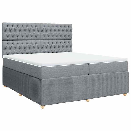 vidaXL Κρεβάτι Boxspring με Στρώμα Ανοιχτό Γκρι 200x200 εκ. Υφασμάτινο
