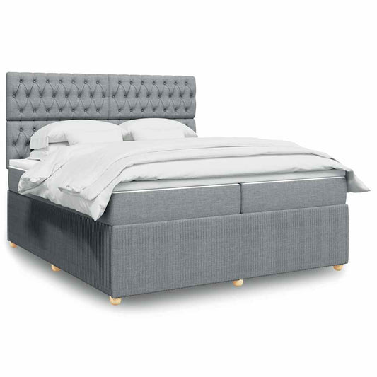 vidaXL Κρεβάτι Boxspring με Στρώμα Ανοιχτό Γκρι 200x200 εκ. Υφασμάτινο