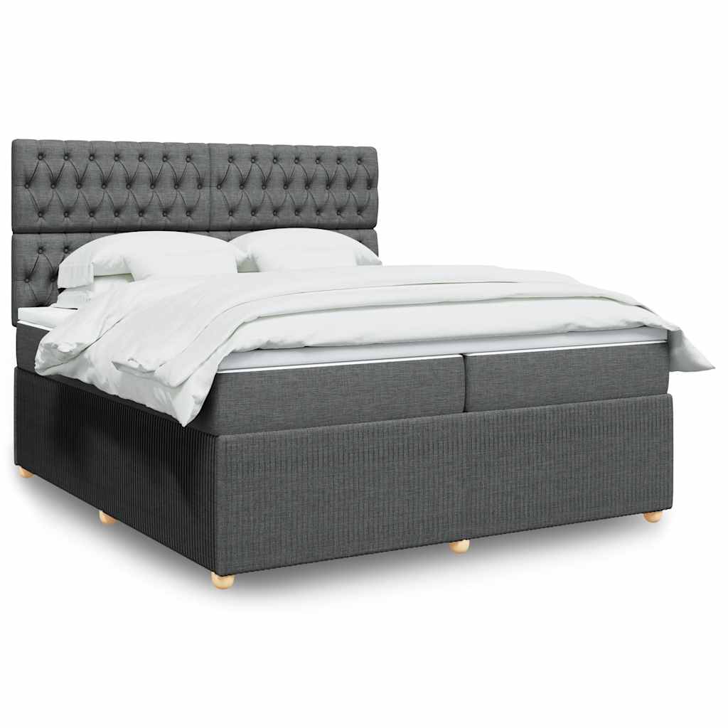 vidaXL Κρεβάτι Boxspring με Στρώμα Σκούρο Γκρι 200x200 εκ. Υφασμάτινο