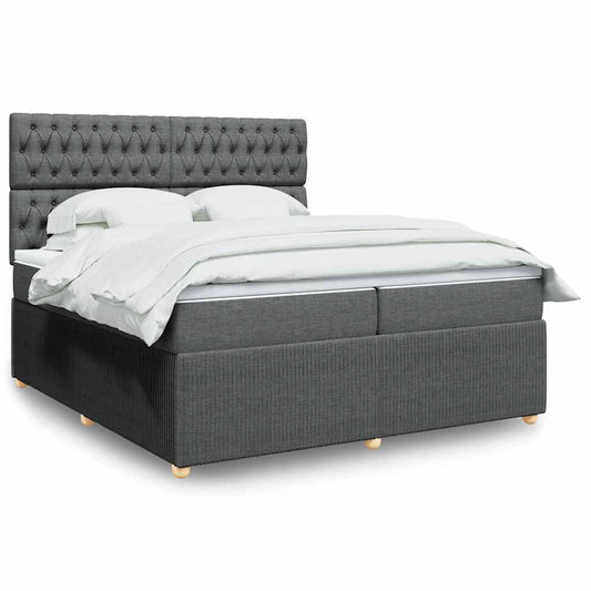 vidaXL Κρεβάτι Boxspring με Στρώμα Σκούρο Γκρι 200x200 εκ. Υφασμάτινο