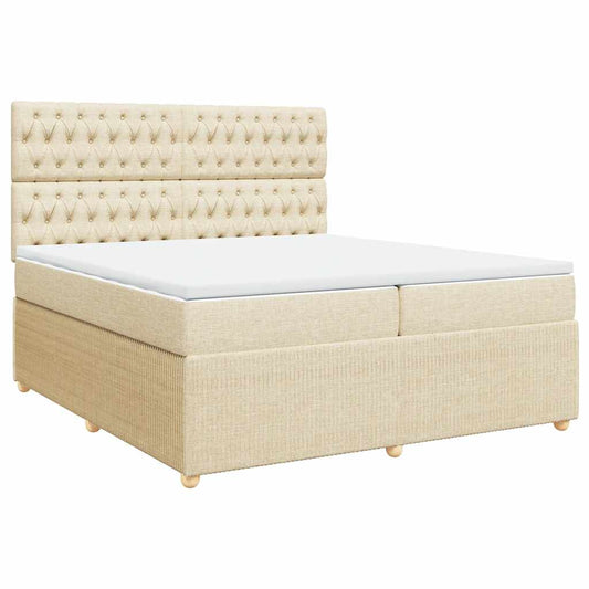 vidaXL Κρεβάτι Boxspring με Στρώμα Κρεμ 200x200 εκ. Υφασμάτινο