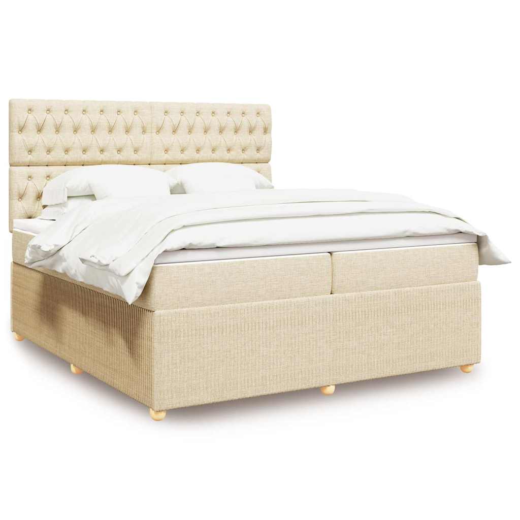 vidaXL Κρεβάτι Boxspring με Στρώμα Κρεμ 200x200 εκ. Υφασμάτινο