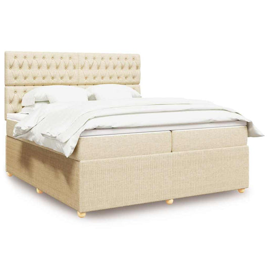 vidaXL Κρεβάτι Boxspring με Στρώμα Κρεμ 200x200 εκ. Υφασμάτινο