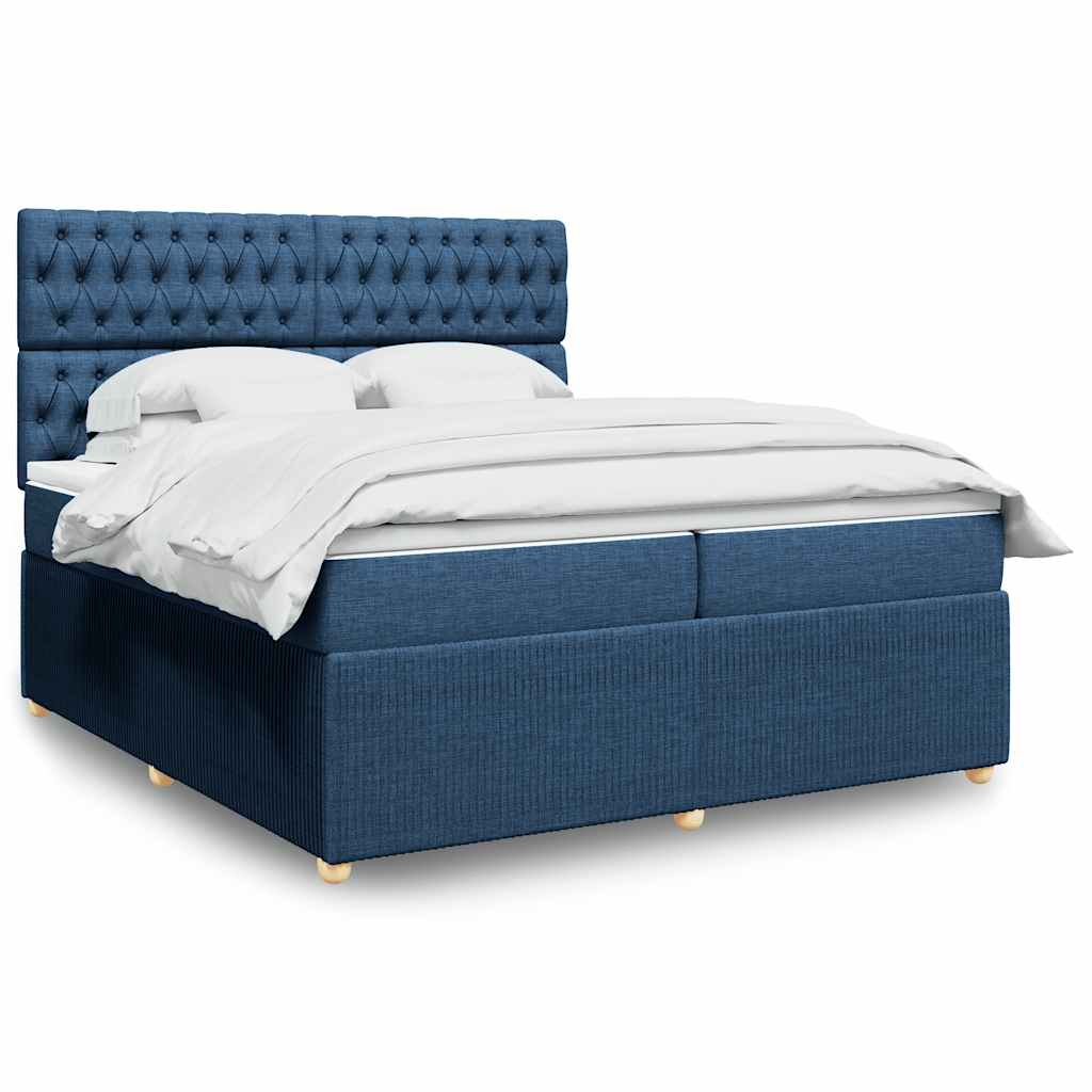 vidaXL Κρεβάτι Boxspring με Στρώμα Μπλε 200x200 εκ. Υφασμάτινο
