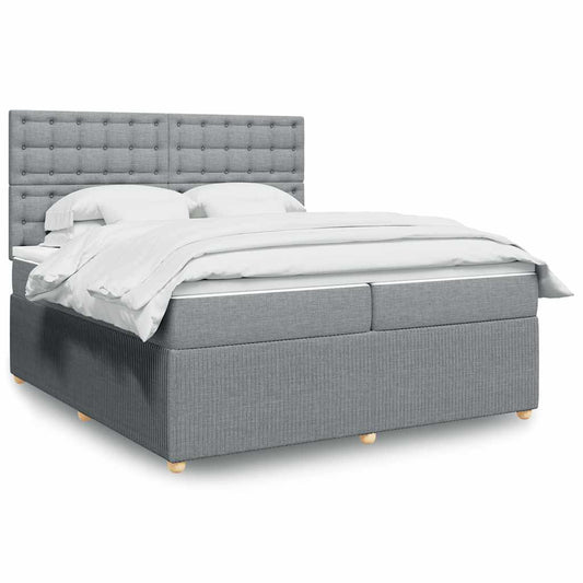 vidaXL Κρεβάτι Boxspring με Στρώμα Ανοιχτό Γκρι 200x200 εκ. Υφασμάτινο
