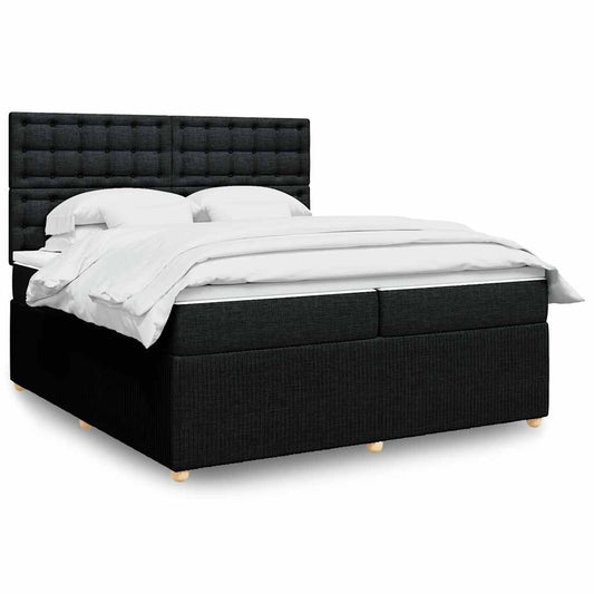 vidaXL Κρεβάτι Boxspring με Στρώμα Μαύρο 200x200 εκ. Υφασμάτινο