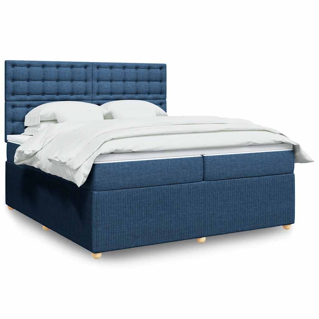 vidaXL Κρεβάτι Boxspring με Στρώμα Μπλε 200x200 εκ. Υφασμάτινο