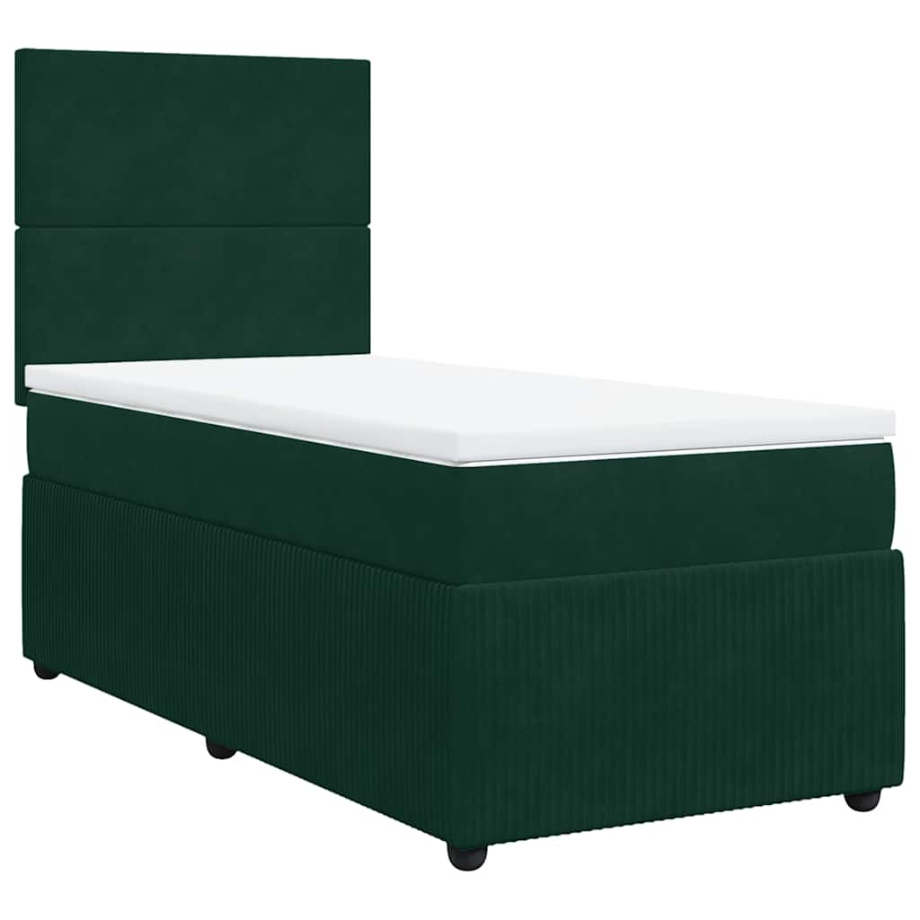 vidaXL Κρεβάτι Boxspring με Στρώμα Σκούρο Πράσινο 80x200 εκ. Βελούδινο