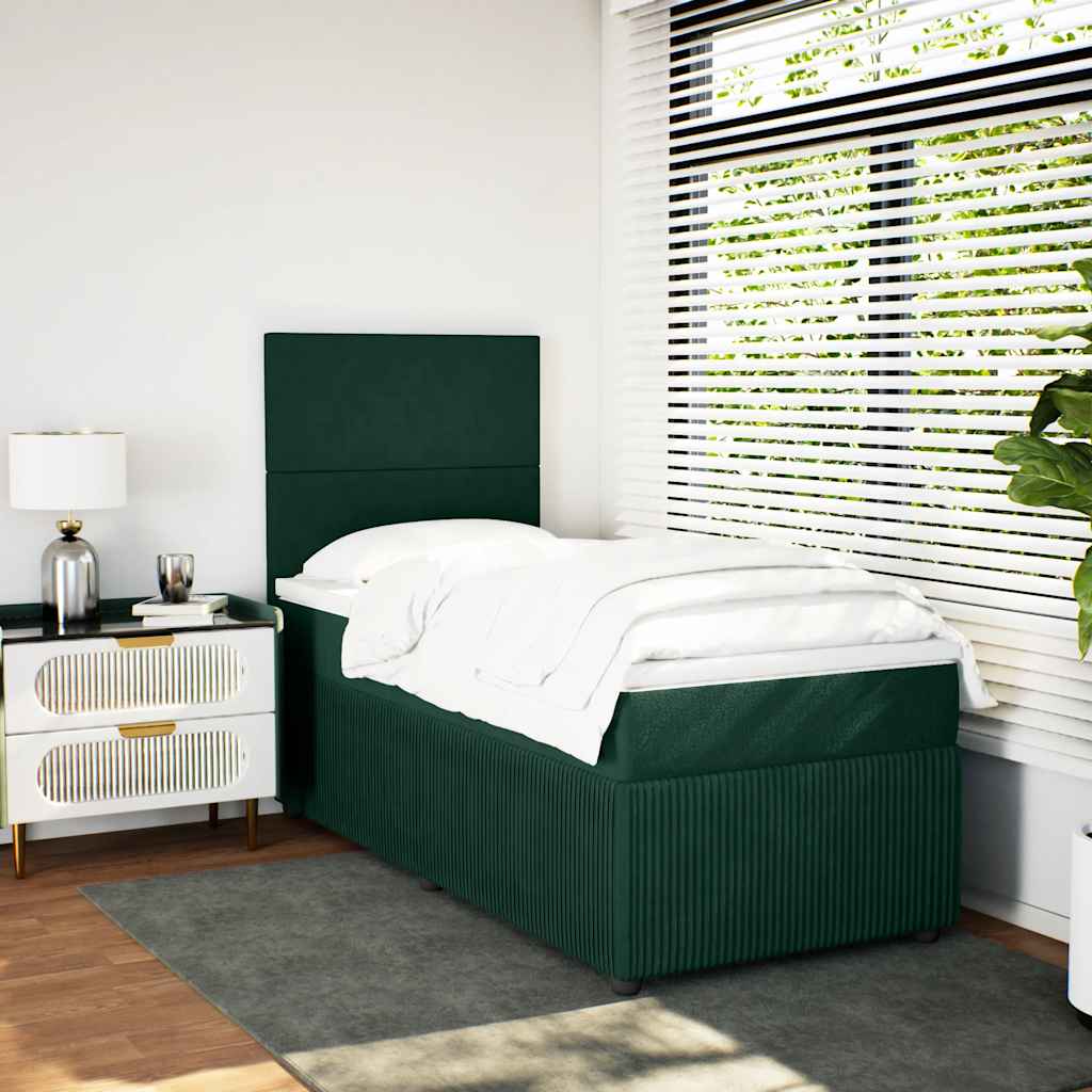 vidaXL Κρεβάτι Boxspring με Στρώμα Σκούρο Πράσινο 80x200 εκ. Βελούδινο