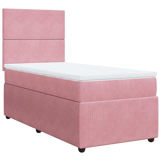 vidaXL Κρεβάτι Boxspring με Στρώμα Ροζ 80 x 200 εκ. Βελούδινο