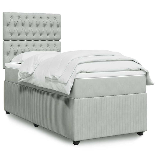 vidaXL Κρεβάτι Boxspring με Στρώμα Ανοιχτό Γκρι 80x200 εκ. Βελούδινο