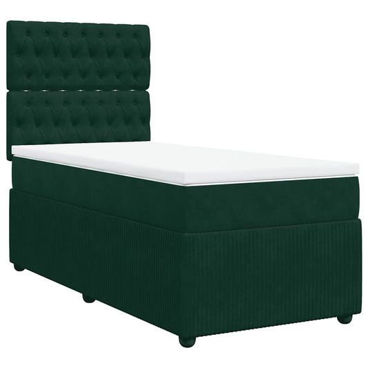 vidaXL Κρεβάτι Boxspring με Στρώμα Σκούρο Πράσινο 80x200 εκ. Βελούδινο