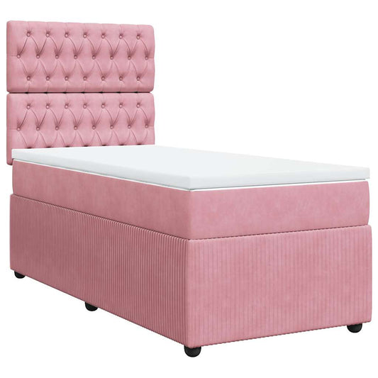 vidaXL Κρεβάτι Boxspring με Στρώμα Ροζ 80 x 200 εκ. Βελούδινο