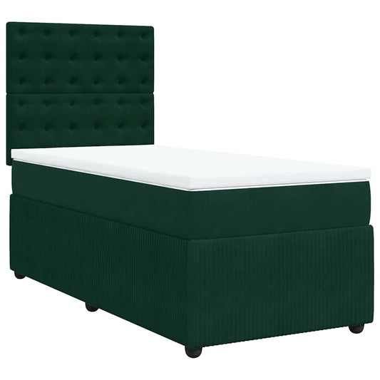 vidaXL Κρεβάτι Boxspring με Στρώμα Σκούρο Πράσινο 80x200 εκ. Βελούδινο