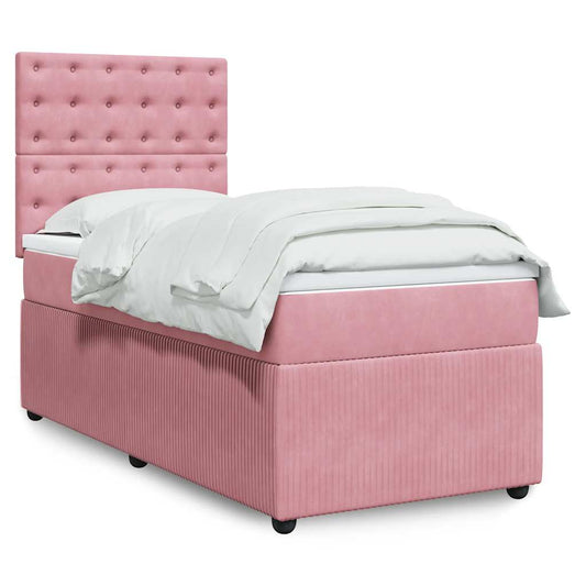 vidaXL Κρεβάτι Boxspring με Στρώμα Ροζ 80 x 200 εκ. Βελούδινο