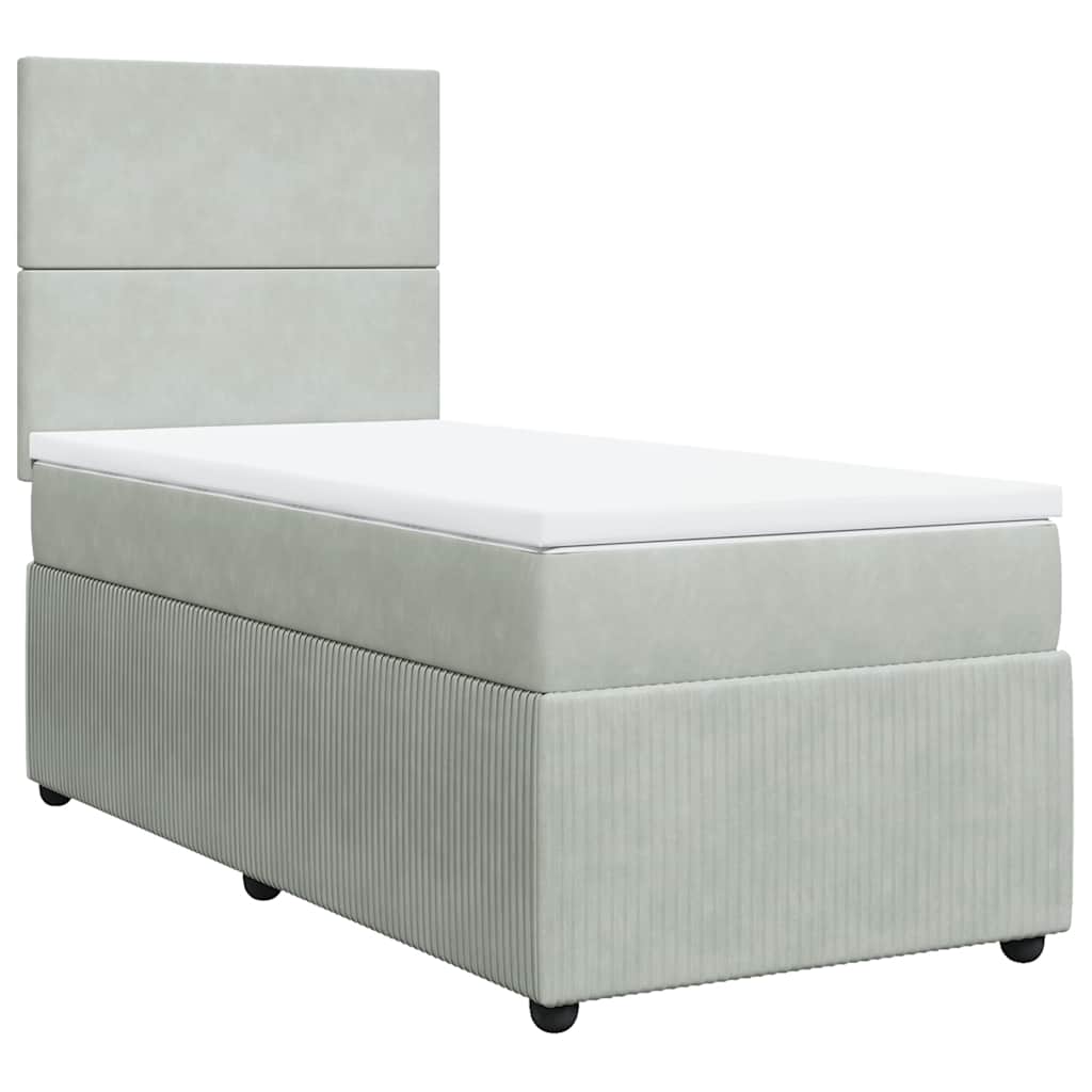 vidaXL Κρεβάτι Boxspring με Στρώμα Ανοιχτό Γκρι 90x190 εκ. Βελούδινο