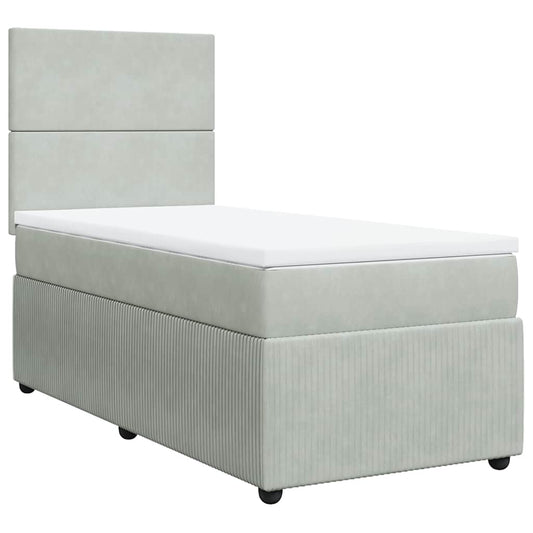 vidaXL Κρεβάτι Boxspring με Στρώμα Ανοιχτό Γκρι 90x190 εκ. Βελούδινο