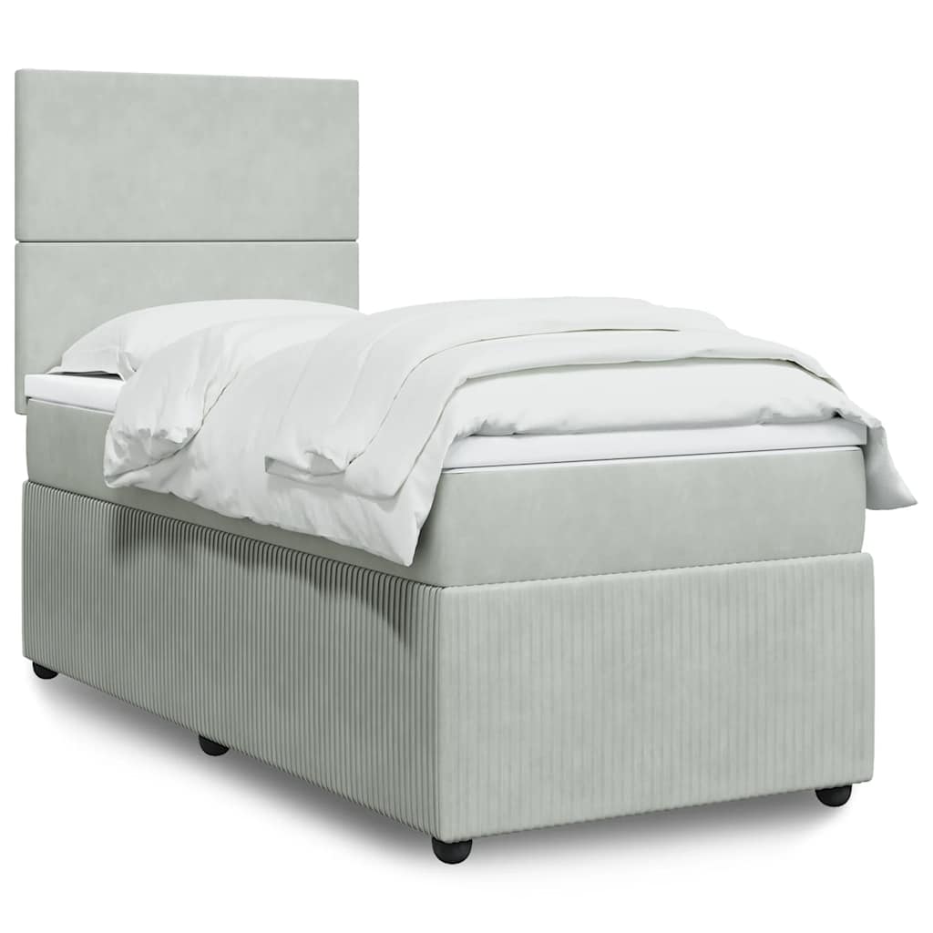 vidaXL Κρεβάτι Boxspring με Στρώμα Ανοιχτό Γκρι 90x190 εκ. Βελούδινο