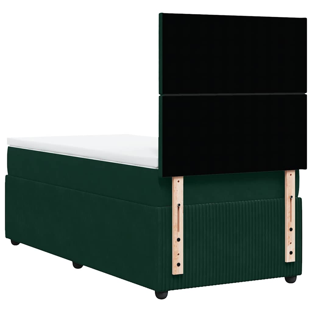 vidaXL Κρεβάτι Boxspring με Στρώμα Σκούρο Πράσινο 90x190 εκ. Βελούδινο