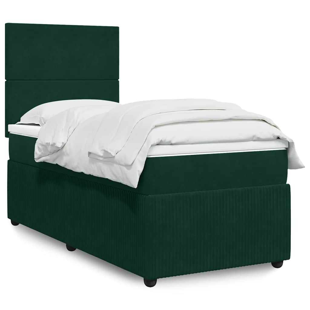 vidaXL Κρεβάτι Boxspring με Στρώμα Σκούρο Πράσινο 90x190 εκ. Βελούδινο