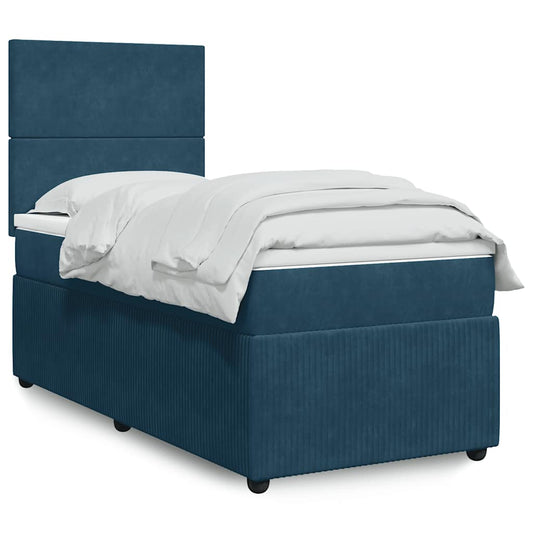 vidaXL Κρεβάτι Boxspring με Στρώμα Σκούρο Μπλε 90x190 εκ. Βελούδινο