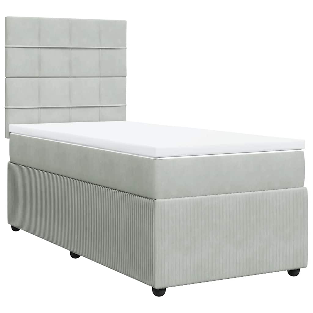 vidaXL Κρεβάτι Boxspring με Στρώμα Ανοιχτό Γκρι 90x190 εκ. Βελούδινο