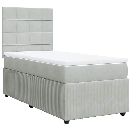 vidaXL Κρεβάτι Boxspring με Στρώμα Ανοιχτό Γκρι 90x190 εκ. Βελούδινο