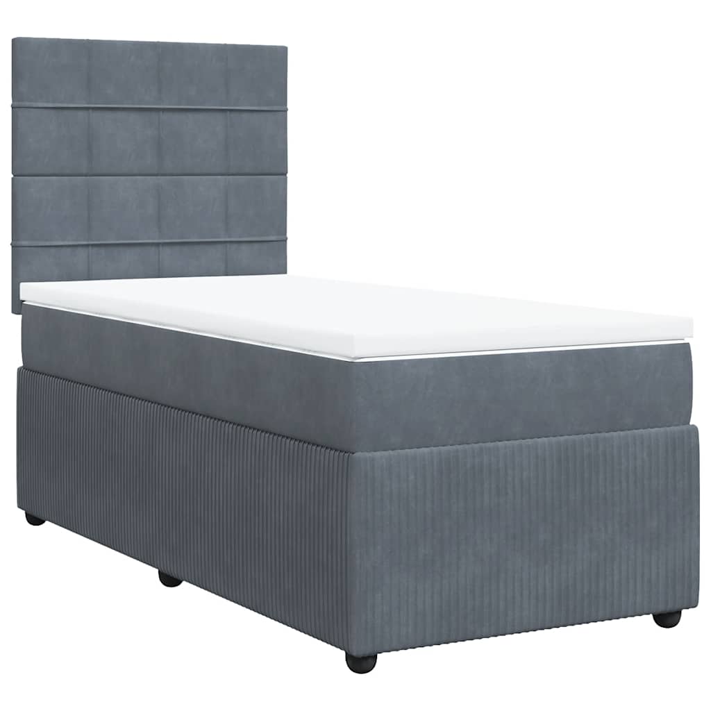 vidaXL Κρεβάτι Boxspring με Στρώμα Σκούρο Γκρι 90x190 εκ. Βελούδινο