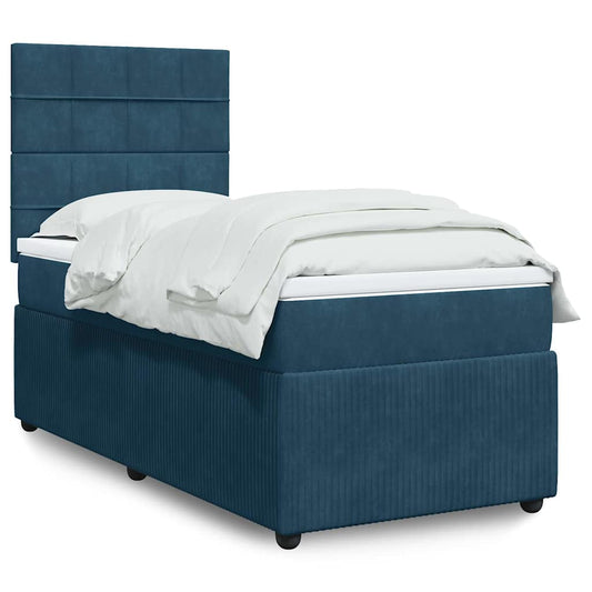 vidaXL Κρεβάτι Boxspring με Στρώμα Σκούρο Μπλε 90x190 εκ. Βελούδινο