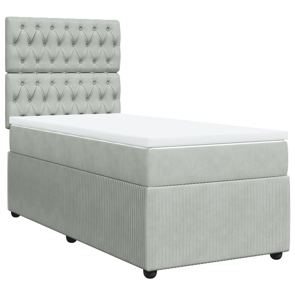 vidaXL Κρεβάτι Boxspring με Στρώμα Ανοιχτό Γκρι 90x190 εκ. Βελούδινο
