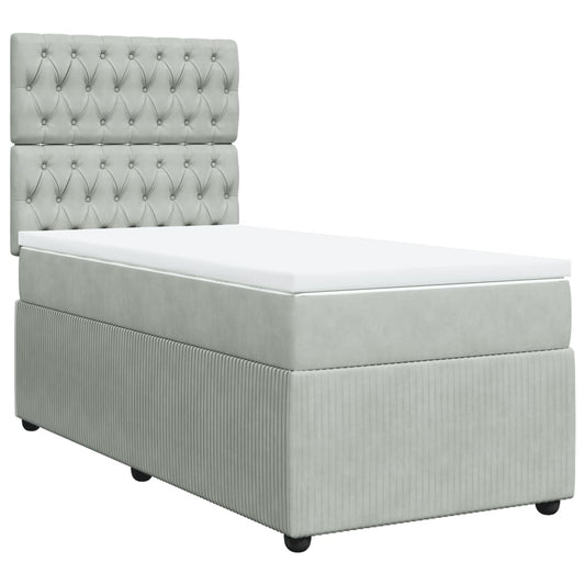 vidaXL Κρεβάτι Boxspring με Στρώμα Ανοιχτό Γκρι 90x190 εκ. Βελούδινο