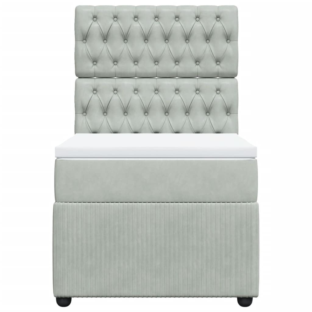 vidaXL Κρεβάτι Boxspring με Στρώμα Ανοιχτό Γκρι 90x190 εκ. Βελούδινο