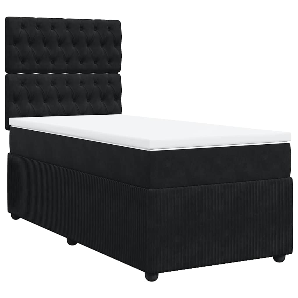 vidaXL Κρεβάτι Boxspring με Στρώμα Μαύρο 90x190 εκ. Βελούδινο