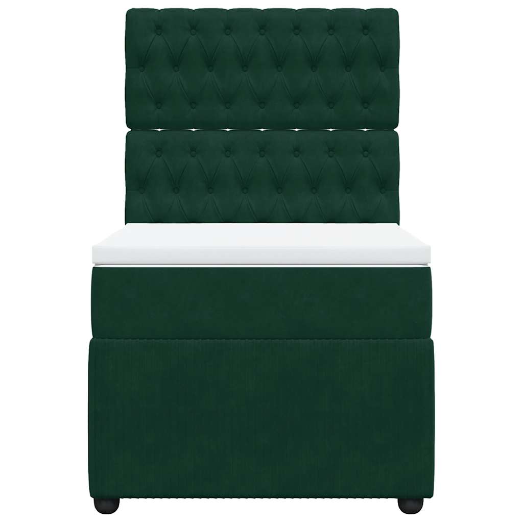 vidaXL Κρεβάτι Boxspring με Στρώμα Σκούρο Πράσινο 90x190 εκ. Βελούδινο