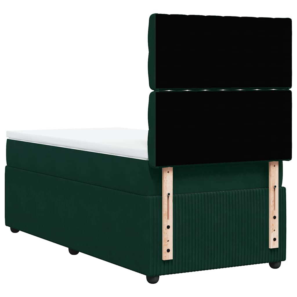 vidaXL Κρεβάτι Boxspring με Στρώμα Σκούρο Πράσινο 90x190 εκ. Βελούδινο