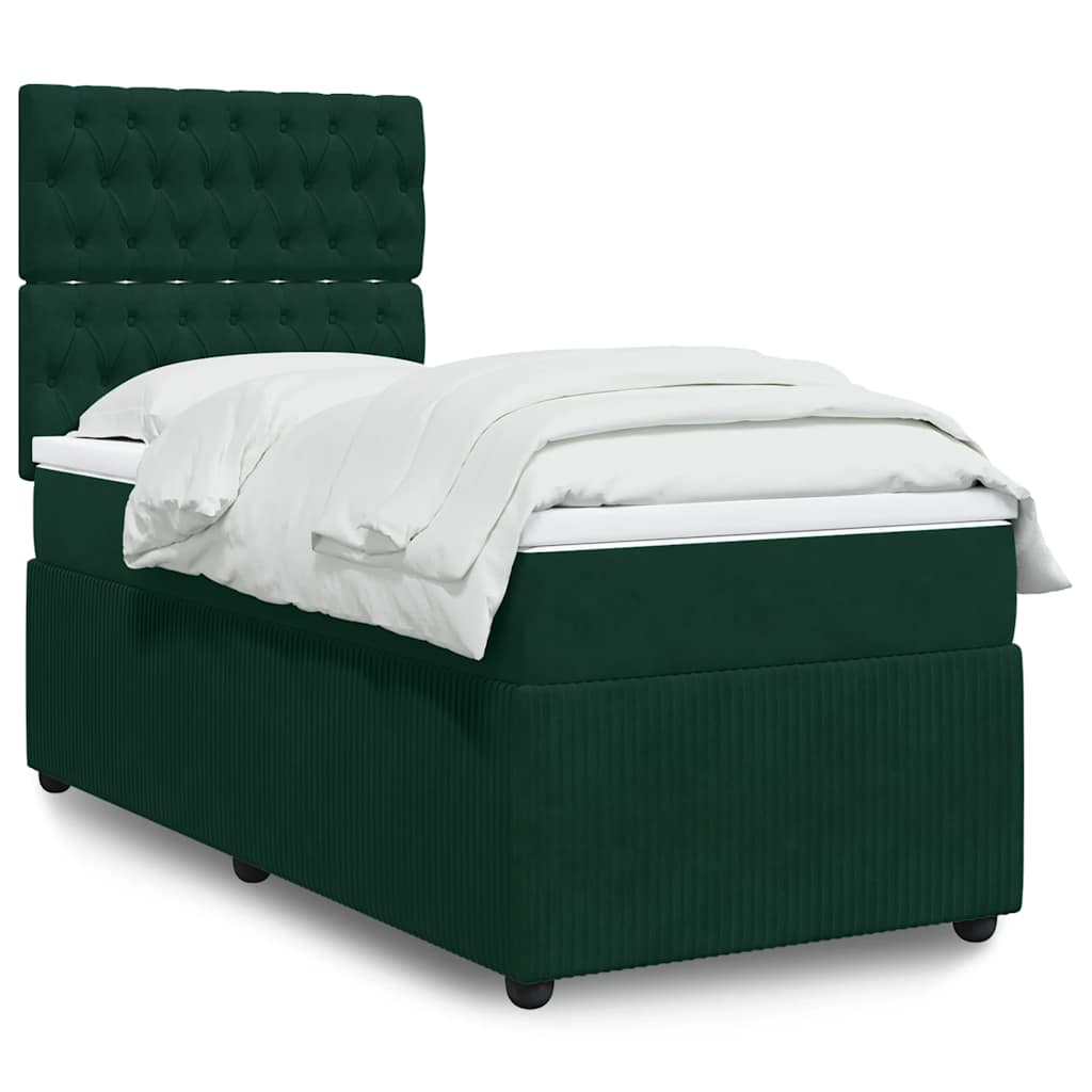 vidaXL Κρεβάτι Boxspring με Στρώμα Σκούρο Πράσινο 90x190 εκ. Βελούδινο