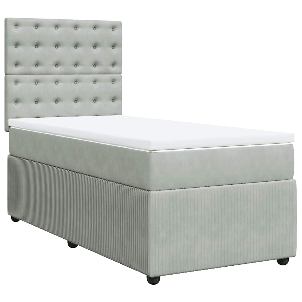 vidaXL Κρεβάτι Boxspring με Στρώμα Ανοιχτό Γκρι 90x190 εκ. Βελούδινο
