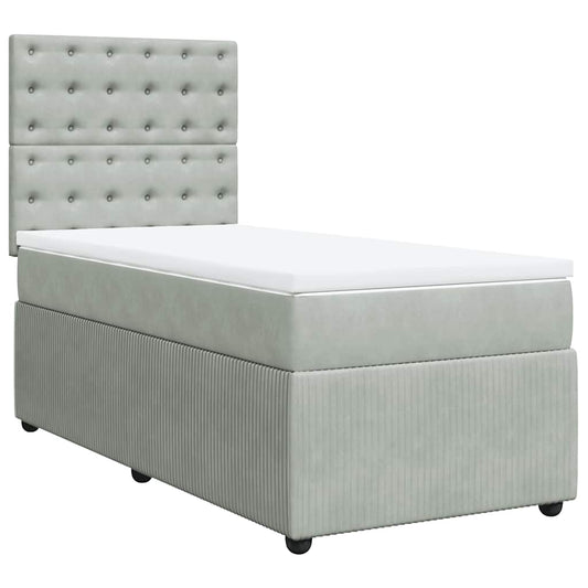 vidaXL Κρεβάτι Boxspring με Στρώμα Ανοιχτό Γκρι 90x190 εκ. Βελούδινο