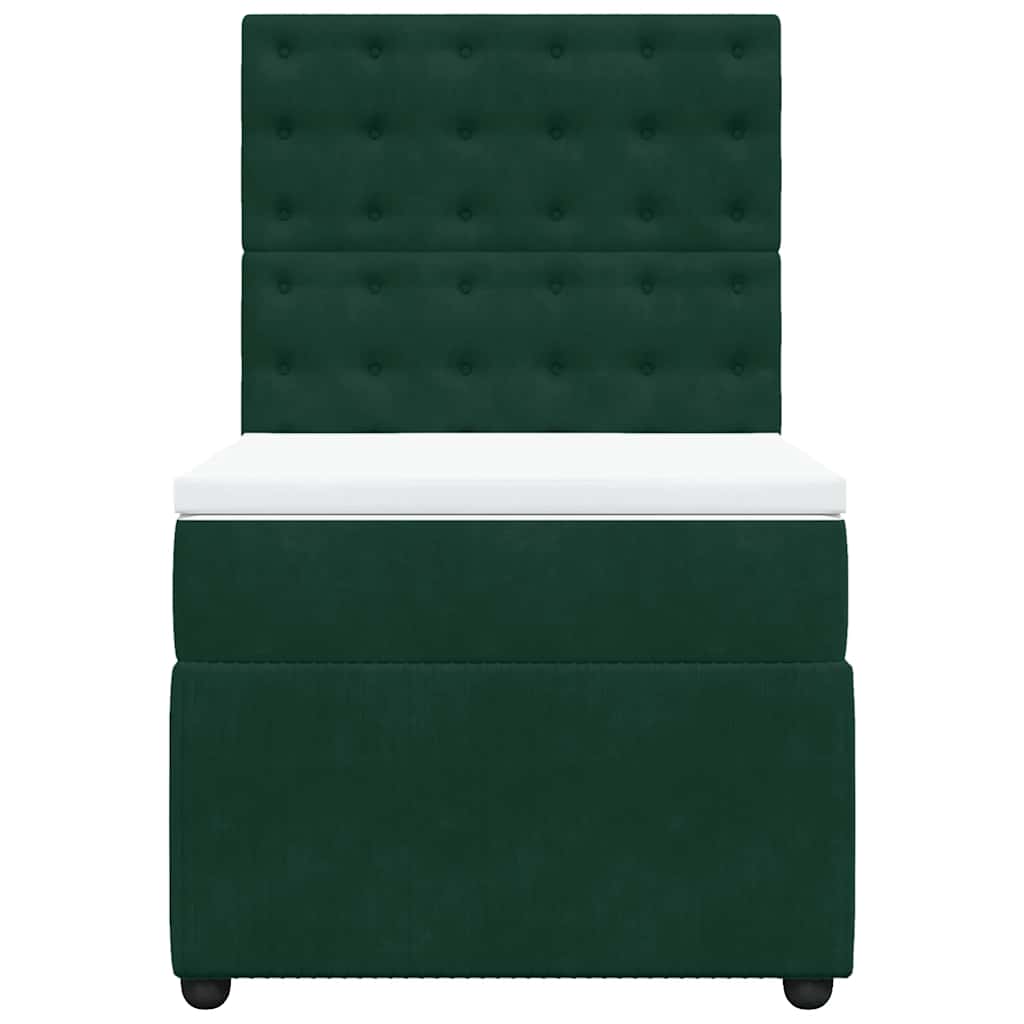 vidaXL Κρεβάτι Boxspring με Στρώμα Σκούρο Πράσινο 90x190 εκ. Βελούδινο