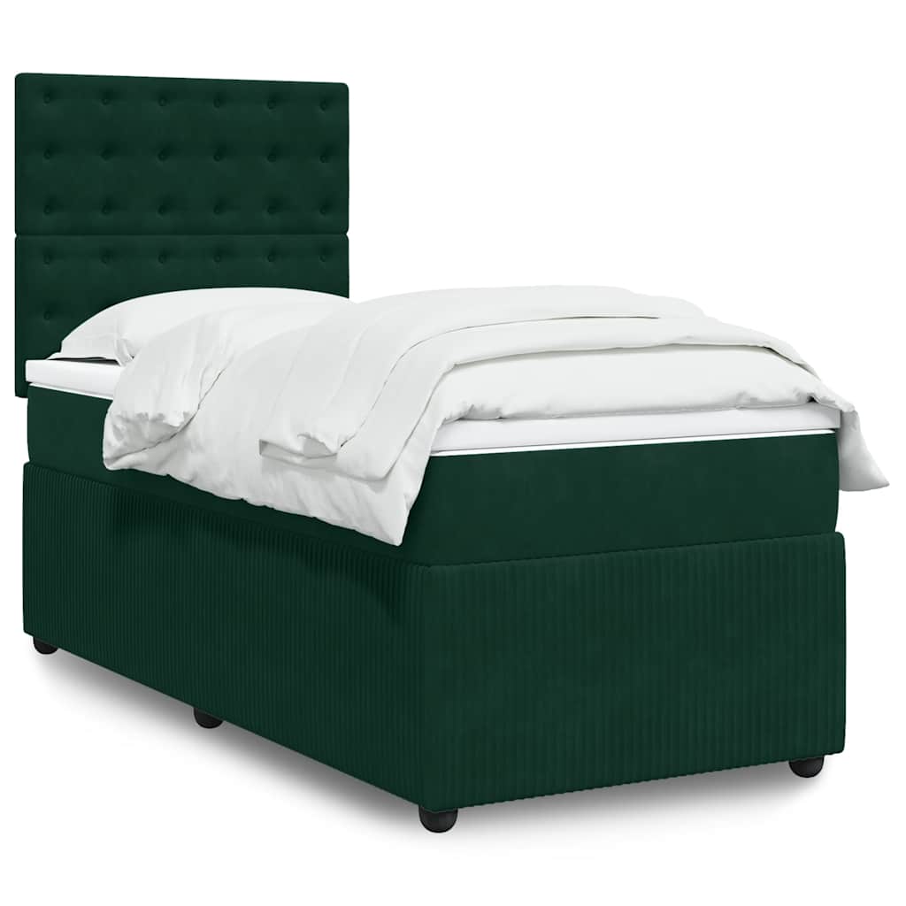 vidaXL Κρεβάτι Boxspring με Στρώμα Σκούρο Πράσινο 90x190 εκ. Βελούδινο