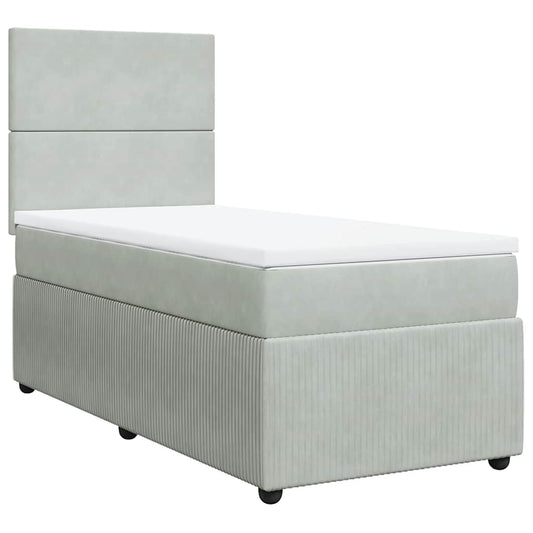 vidaXL Κρεβάτι Boxspring με Στρώμα Ανοιχτό Γκρι 90x200 εκ. Βελούδινο